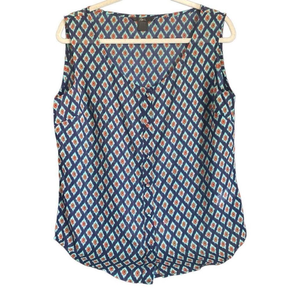 Rock 47 Diamond Print Button Down Sleeveless Blouse. Size Medium.